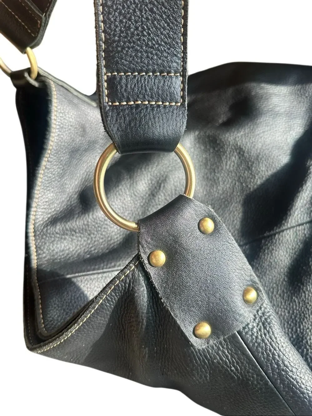 Amerileather Cynthia Black Pebble Leather Slouchy Shoulder Bag